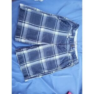mens american eagle prep fit plaid shorts size 26 gray‎ blue white